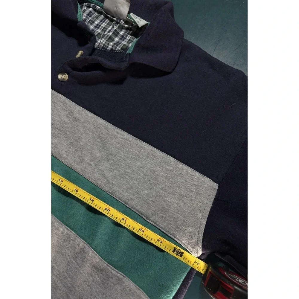 Vintage Rugby Sweater Men Large Striped Pullover 90s Retro Gray Navy Color Block